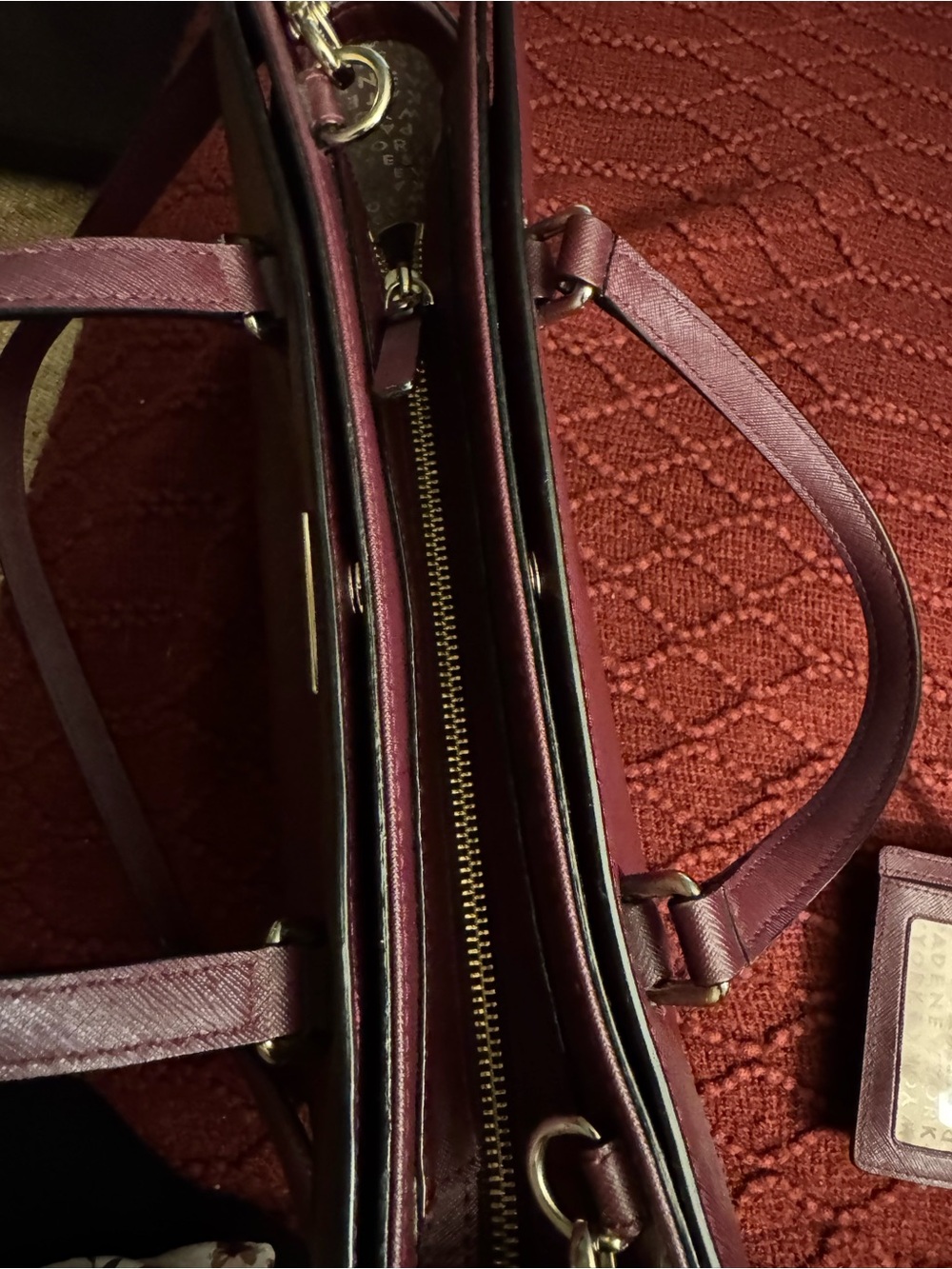 Kate Spade New York Plum Saffiano Leather Tote with Matching Card Holder - Picture 9 of 13